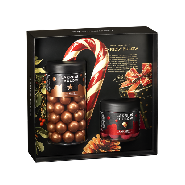 Lakrids by B&uuml;low lahjarasia WINTER BLACK BOX, Classic purkki ja pieni purkki Rasberry&auml;
