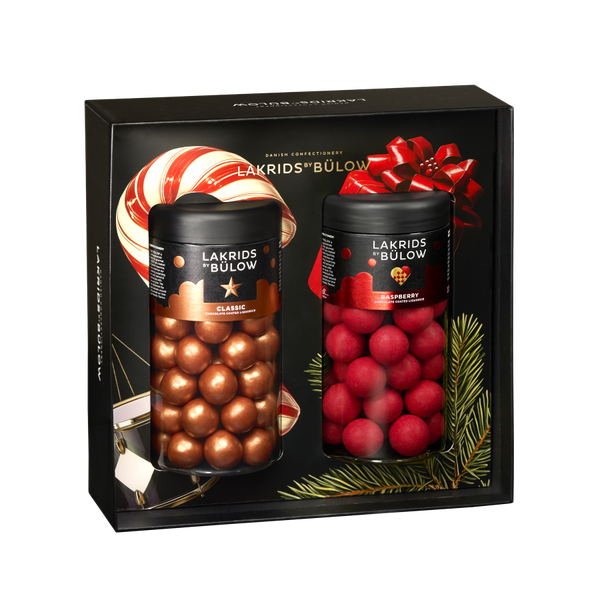 Lakrids by B&uuml;low lahjarasia WINTER BLACK BOX, Classic ja Rasberry, isot purkit