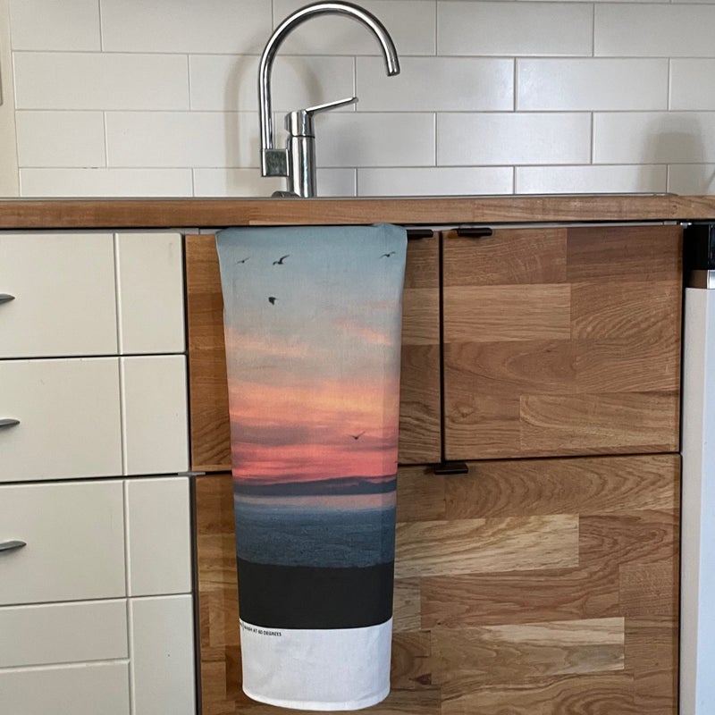 Auringolasku pyyhe pellavapuuvillaa