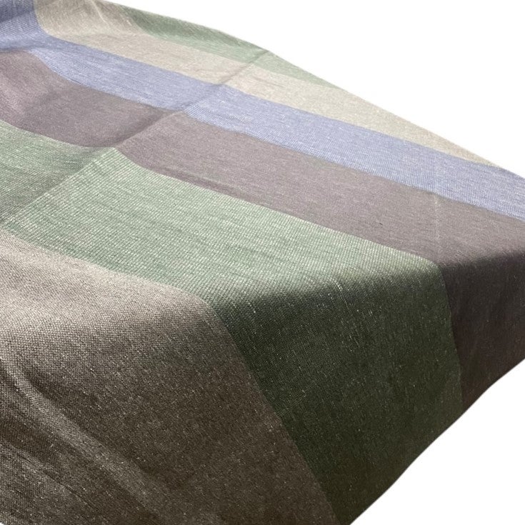 tablecloth turquoise, gray, purple and green wide stripes